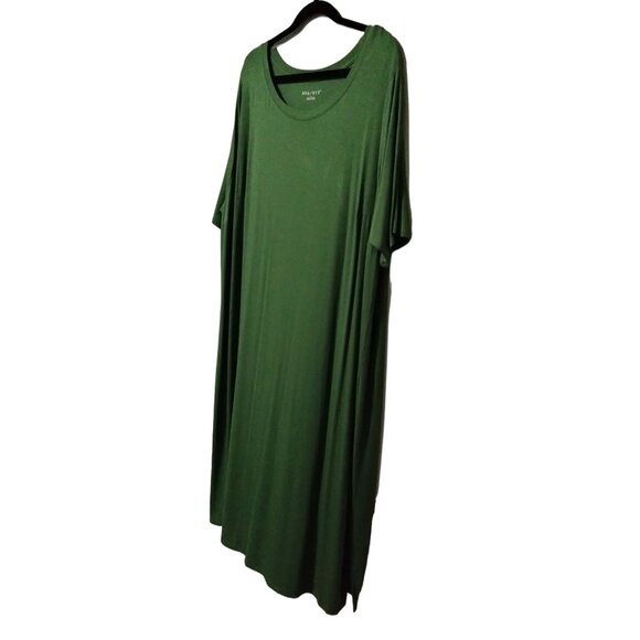 Ava & Viv Plus Size 4X Dress Midi T-Shirt Style Green Slit Classic Essential - Picture 4 of 8